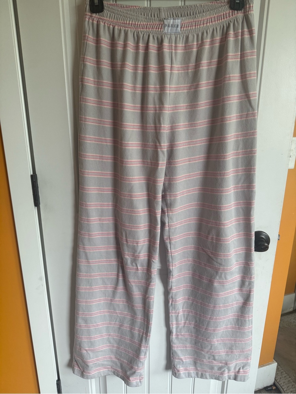 Parke Valentine's Day Stripes Gray & Pink Cotton Pants- Medium